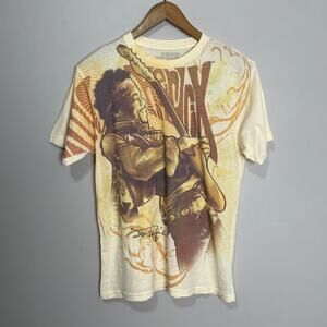 Jimi Hendrix Graphic Tee Crew Neck Short Sleeve Band Tee Yellow Brown M